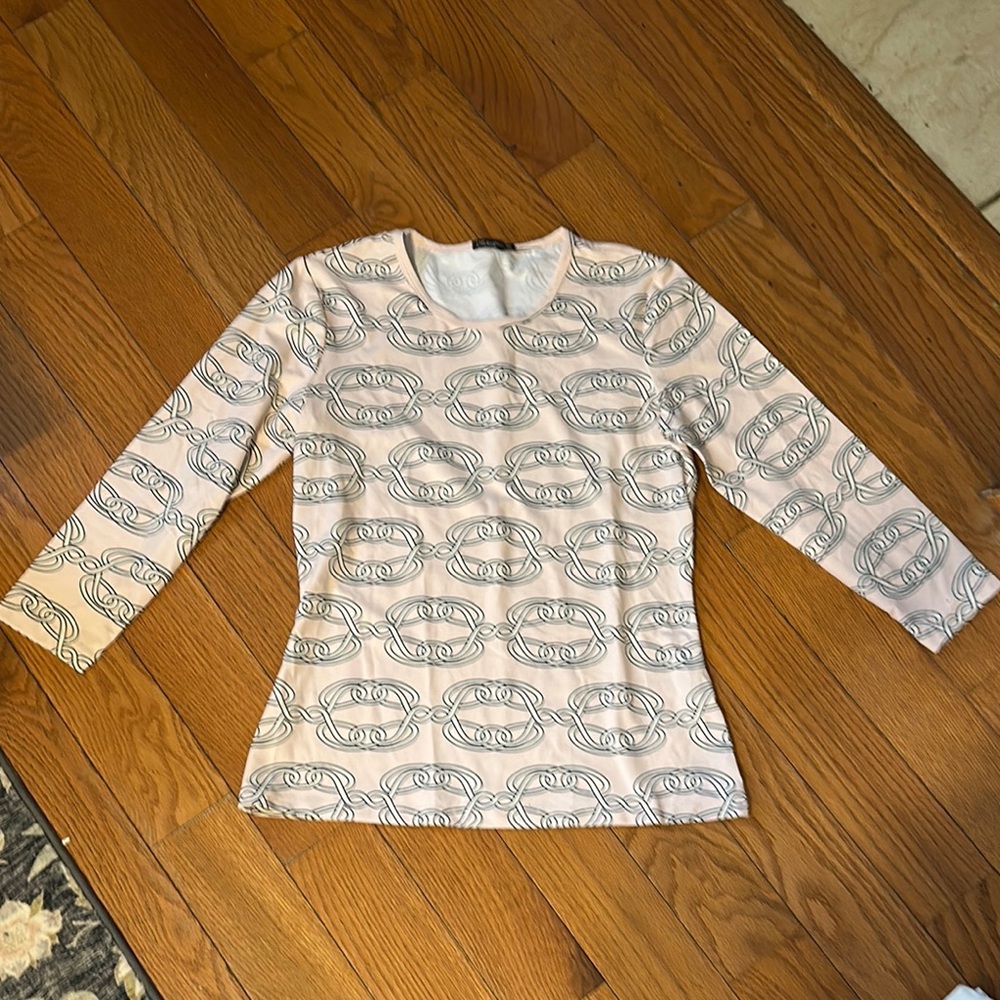 J. McLaughlin Cream Fitted 3/4 Sleeve Blouse